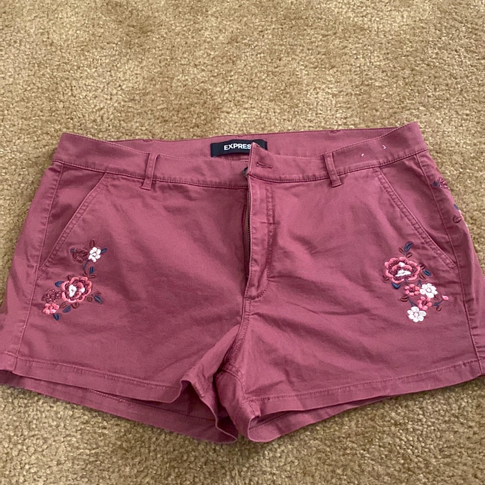 Express maroon floral embroidered shorts